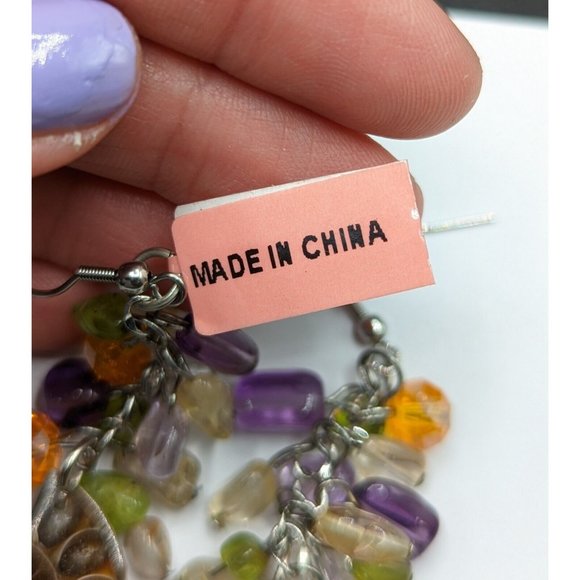 Ammonite Fossil Glass Gemstone Peridot Amethyst Bead Multicolor Cha Cha Earrings - Picture 6 of 7